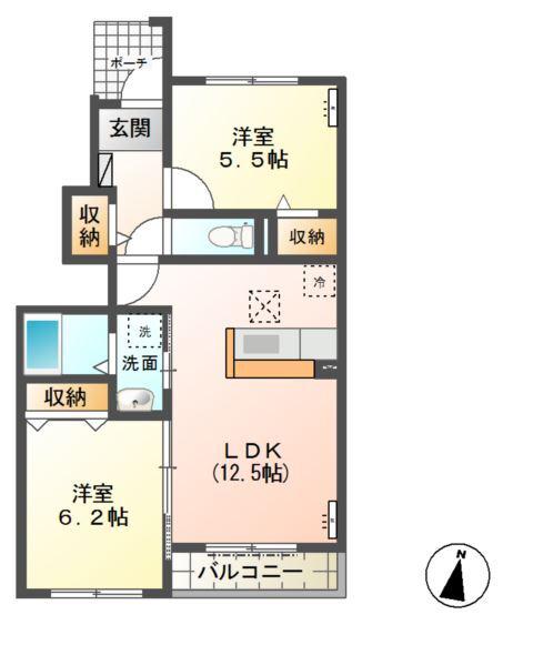 高尾崎 NEW TOWN LA・TERRE D(2LDK/1階)の間取り写真