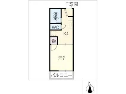 ハイツ弥生ケ岡(1K/1階)の間取り写真