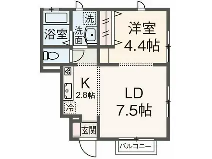 クレスト白楽(ワンルーム/1階)の間取り写真