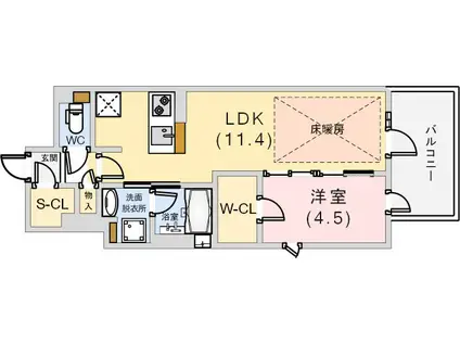 ラシュレ神戸北野(1LDK/5階)の間取り写真