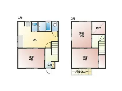 竜美東メゾネット(3DK/1階)の間取り写真