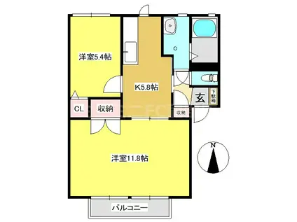 ワルトハイムB棟(2K/2階)の間取り写真