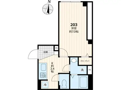  オープア(1K/2階)の間取り写真