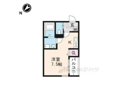 ハーモニーテラス深草向川原町(ワンルーム/2階)の間取り写真