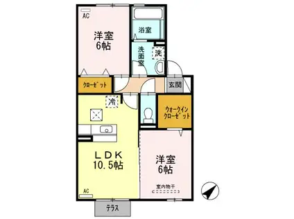 アクイーユ(2LDK/1階)の間取り写真