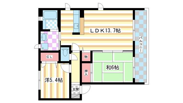 ラフィナートC(2LDK/2階)の間取り写真