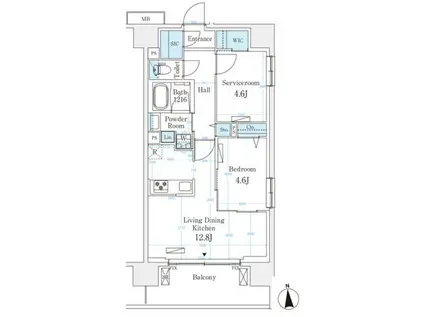 ハビテ本厚木(1SLDK/12階)の間取り写真