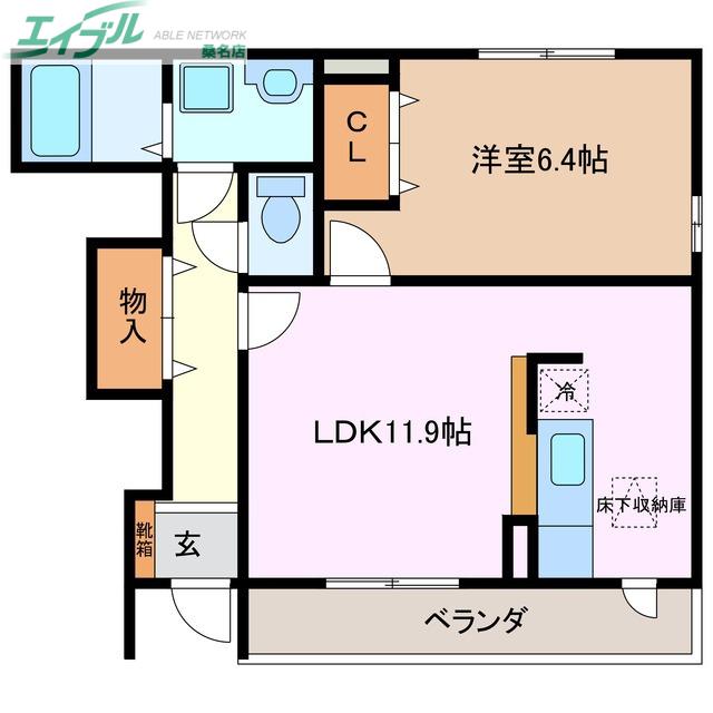 マウンテン ローレル S(1LDK/1階)の間取り写真