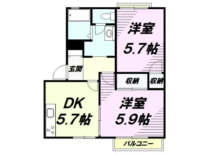 グリーンフレグランスS&S(2DK/2階)の間取り写真