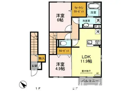 セジュールハナミズキ(1LDK/2階)の間取り写真