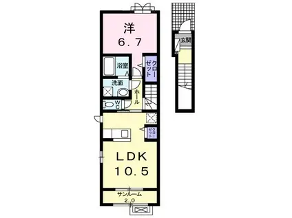 ラソラソレイユ(1LDK/2階)の間取り写真
