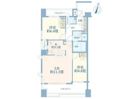 広尾シティタワー(2LDK/2階)の間取り写真
