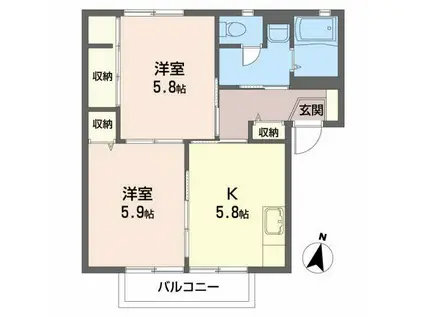 御蔵ガーデンシティA(2K/2階)の間取り写真