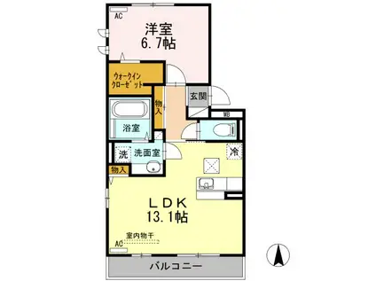 セジュールHIYORIII(1LDK/1階)の間取り写真