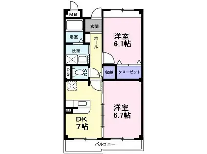 インヴィテ・ボヌ-ルII番館(2DK/1階)の間取り写真