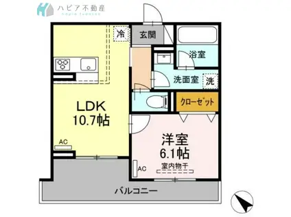 メテオール瑞穂町(1LDK/1階)の間取り写真