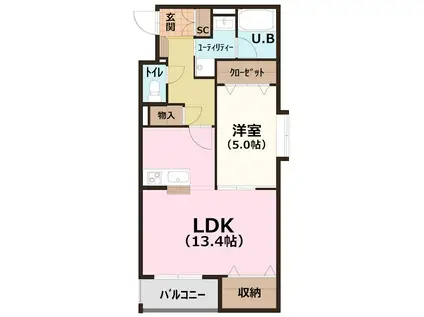 HEART相生(1LDK/2階)の間取り写真