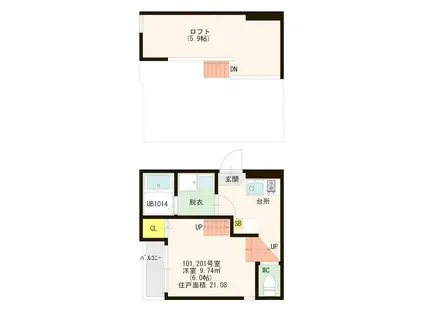 PLATINUM COURT ウエスト I(1K/2階)の間取り写真