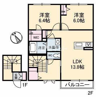 シャーメゾンガーデンズK C棟(2LDK/2階)の間取り写真