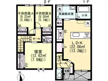 ナチュラルヴィレッジ豊田 A棟(3LDK/1階)の間取り写真