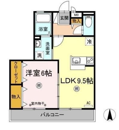 ソレイユ水江(1LDK/1階)の間取り写真