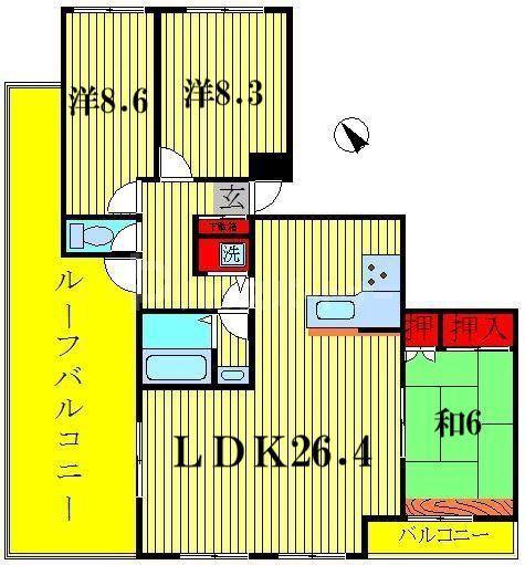 ラフィーヌ・ショコラ(3LDK/4階)の間取り写真