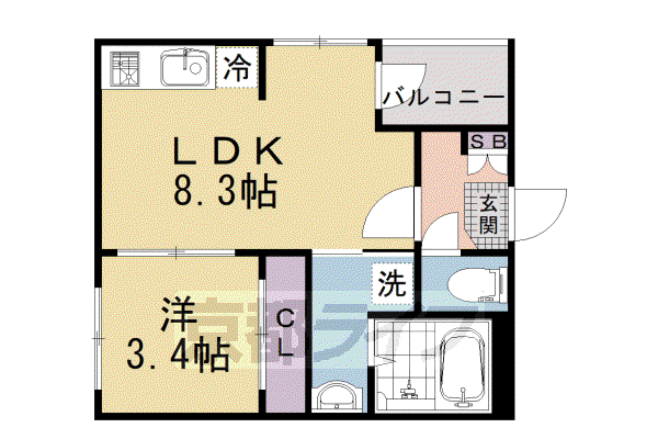 ハーモニーテラス太秦安井車道町II(1LDK/3階)の間取り写真