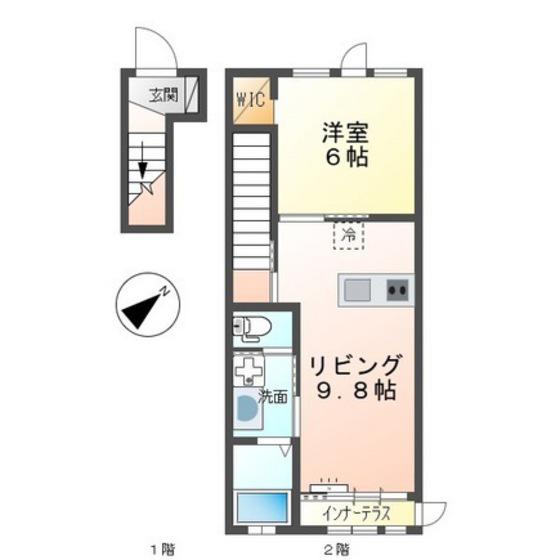 プレミール蟹原(1LDK/2階)の間取り写真