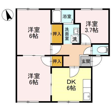 ライフタウニーA街区 6号棟(3DK/1階)の間取り写真