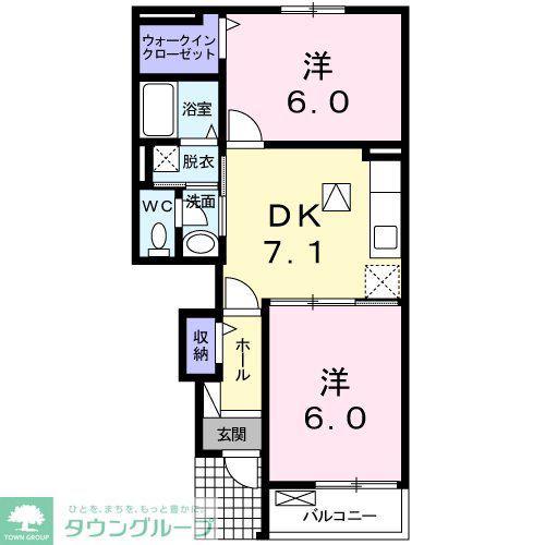 プルメリア ガーデンE(2DK/1階)の間取り写真