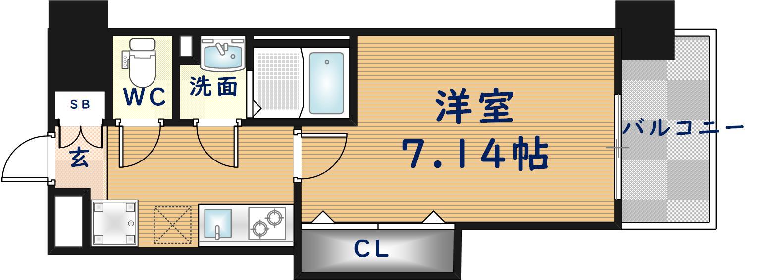 LUXE布施駅前(1K/6階)の間取り写真