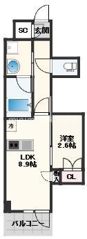 K-COURT谷町四丁目(1LDK/11階)の間取り写真