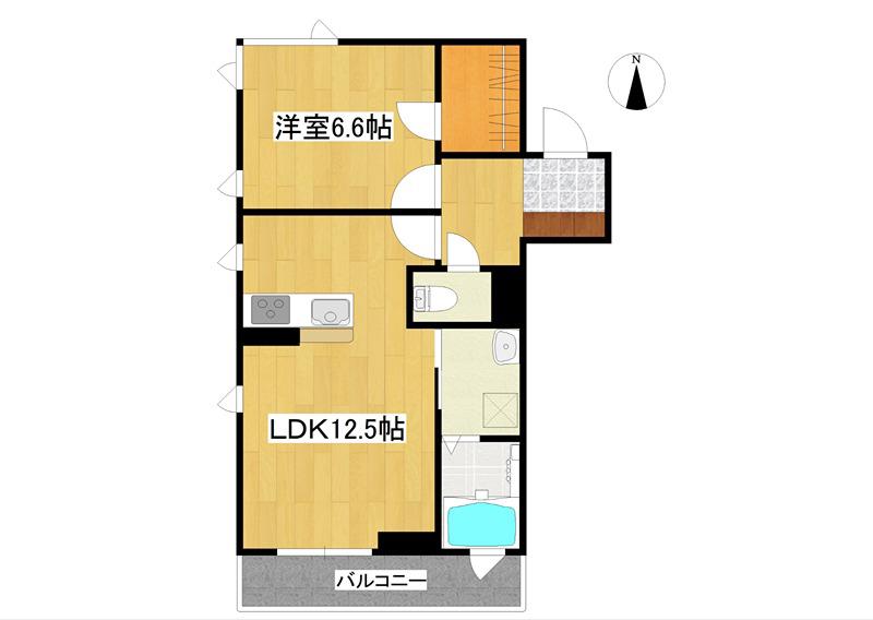 VIA SOLE長町南(1LDK/2階)の間取り写真