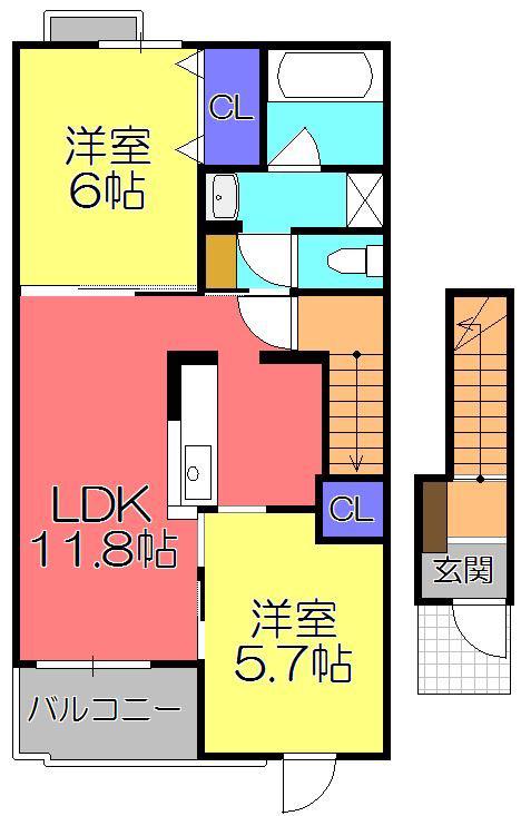 近江鉄道本線 八日市駅 徒歩20分 2階建 築8年(2LDK/2階)の間取り写真