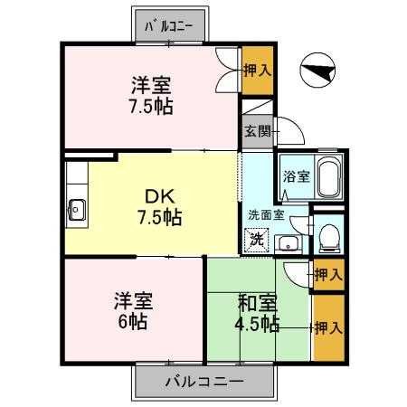 セジュール鳳(3DK/2階)の間取り写真