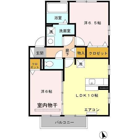 ルナフローラ C(2LDK/2階)の間取り写真
