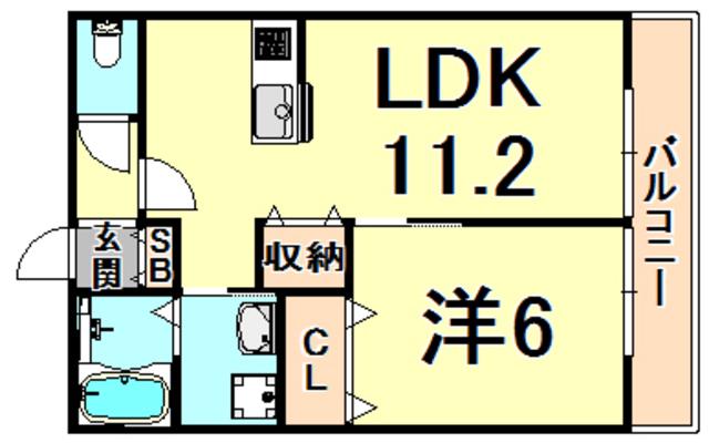 アルバ上甲東園(1LDK/1階)の間取り写真