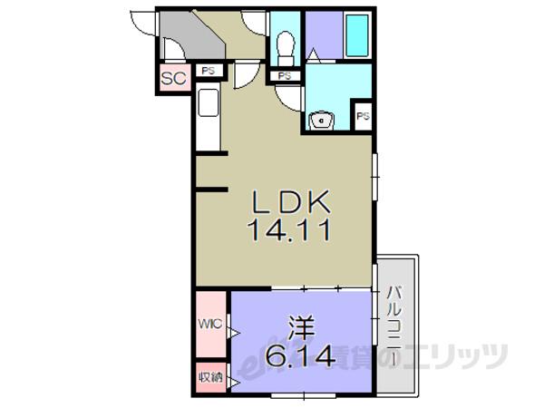 LA VILLA五個荘A棟(1LDK/2階)の間取り写真