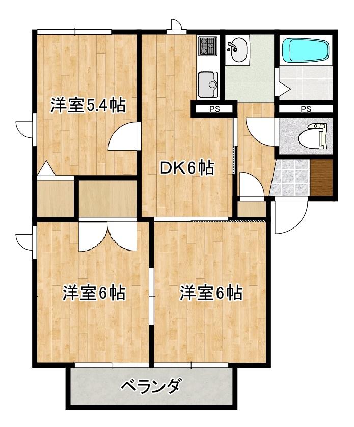 フォンテーヌ(3DK/2階)の間取り写真