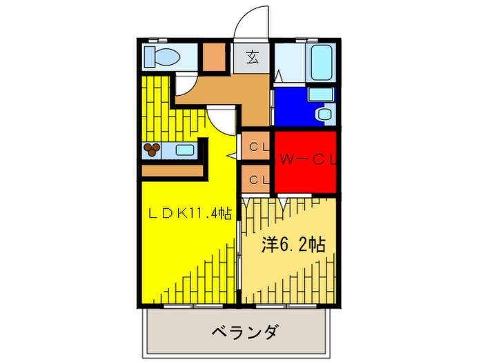 メイプルコート旭丘A(1LDK/2階)の間取り写真