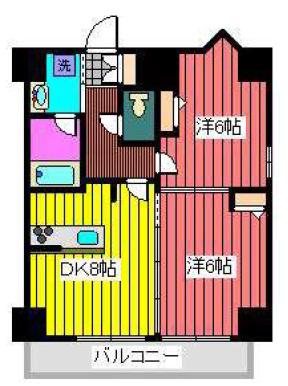 スカイコート巣鴨(2DK/6階)の間取り写真