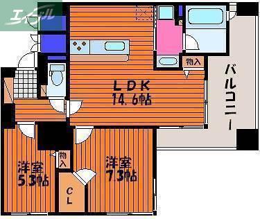 エンヴィーズライフ岡山大雲寺前(2LDK/6階)の間取り写真