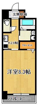 ラインスター三萩野(1K/2階)の間取り写真