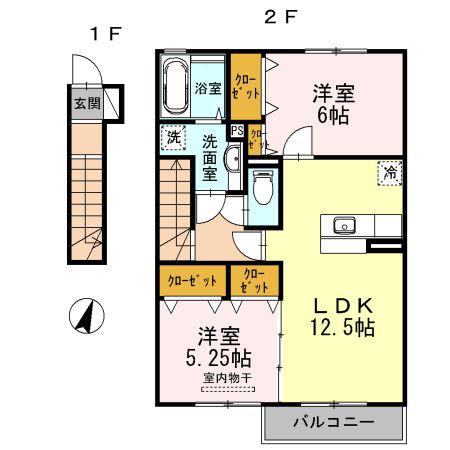 クレエルK C(2LDK/2階)の間取り写真