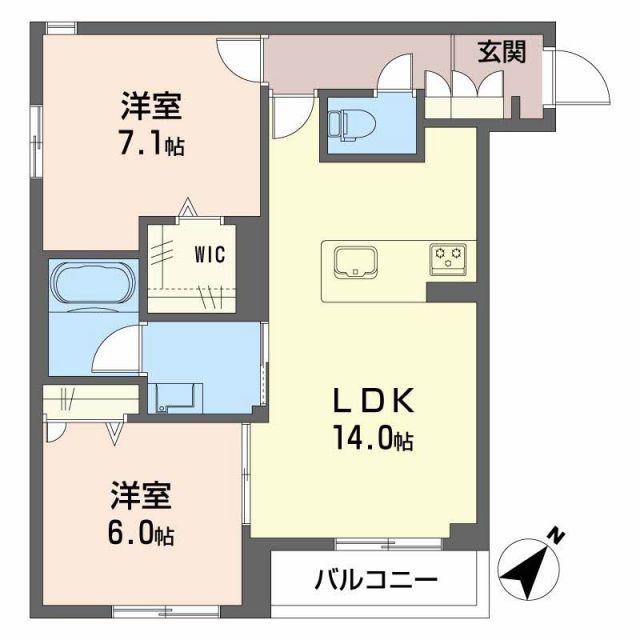 HINASA東鷹匠(2LDK/2階)の間取り写真