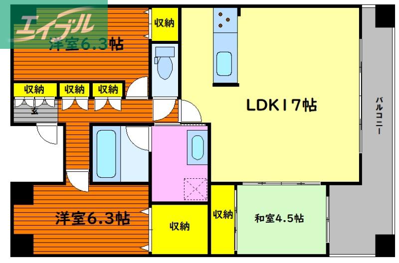 ポレスターガーデンシティ清心(3LDK/5階)の間取り写真