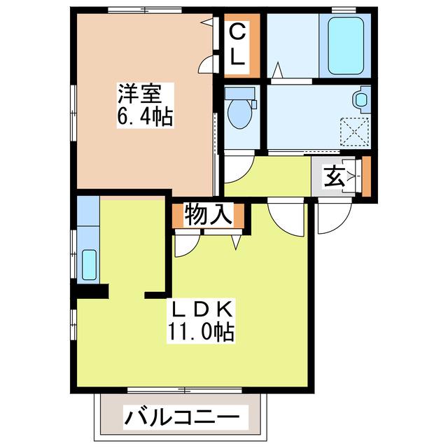 リブエールカーサ(1LDK/2階)の間取り写真