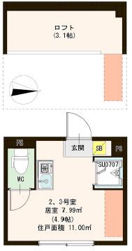 ハーモニーテラス若宮(ワンルーム/1階)の間取り写真