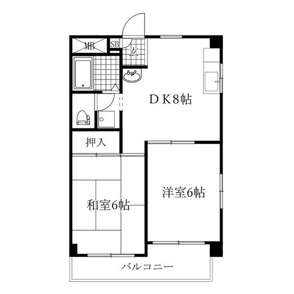 クイーンズタウン愛豊(2DK/3階)の間取り写真
