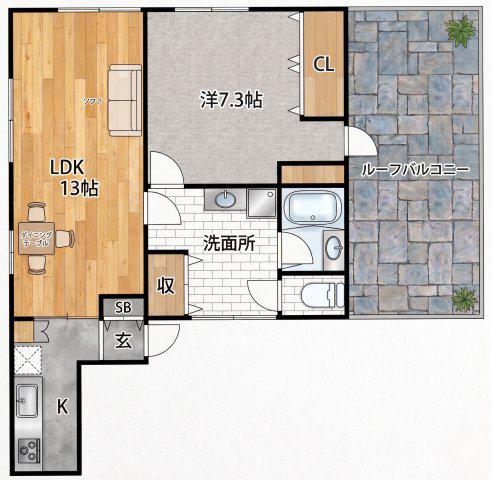 マンションハヤテ(1LDK/4階)の間取り写真